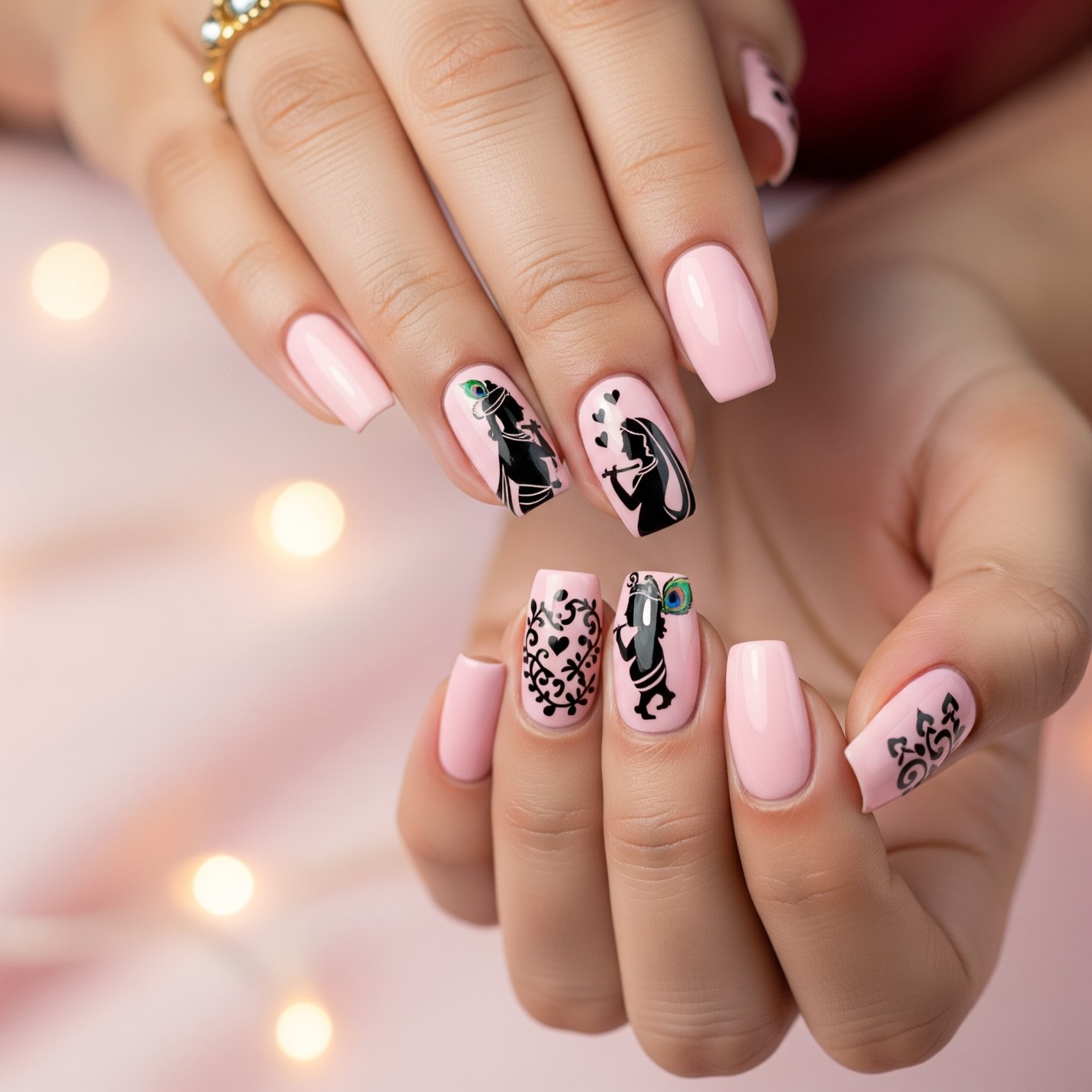 Radha-Krishna Silhouette Nails