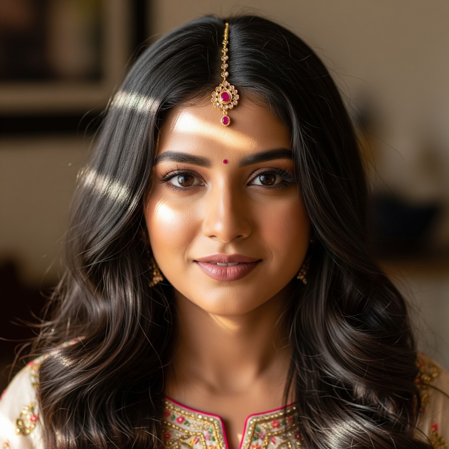Loose Waves with Maang Tikka