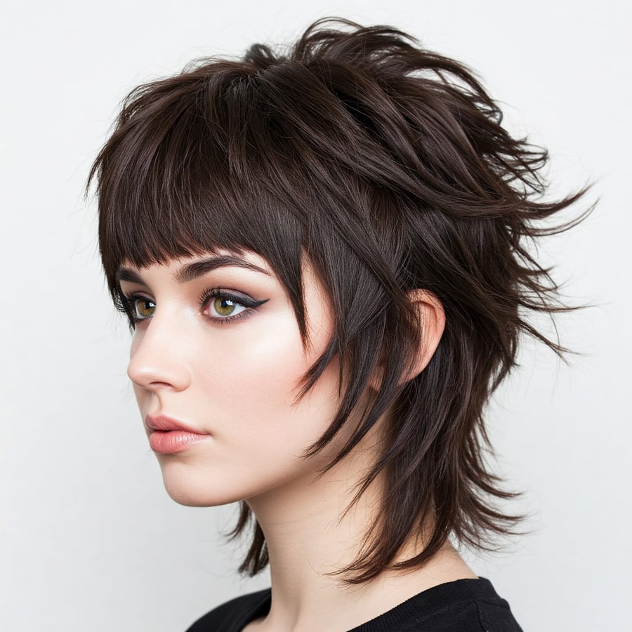 Woman with a short wolf cut with wispy texture