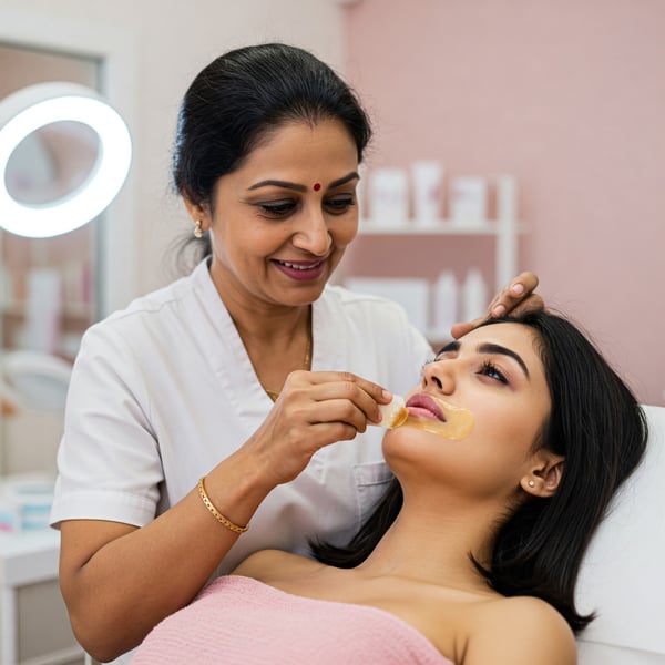 Woman getting her upper lips waxed