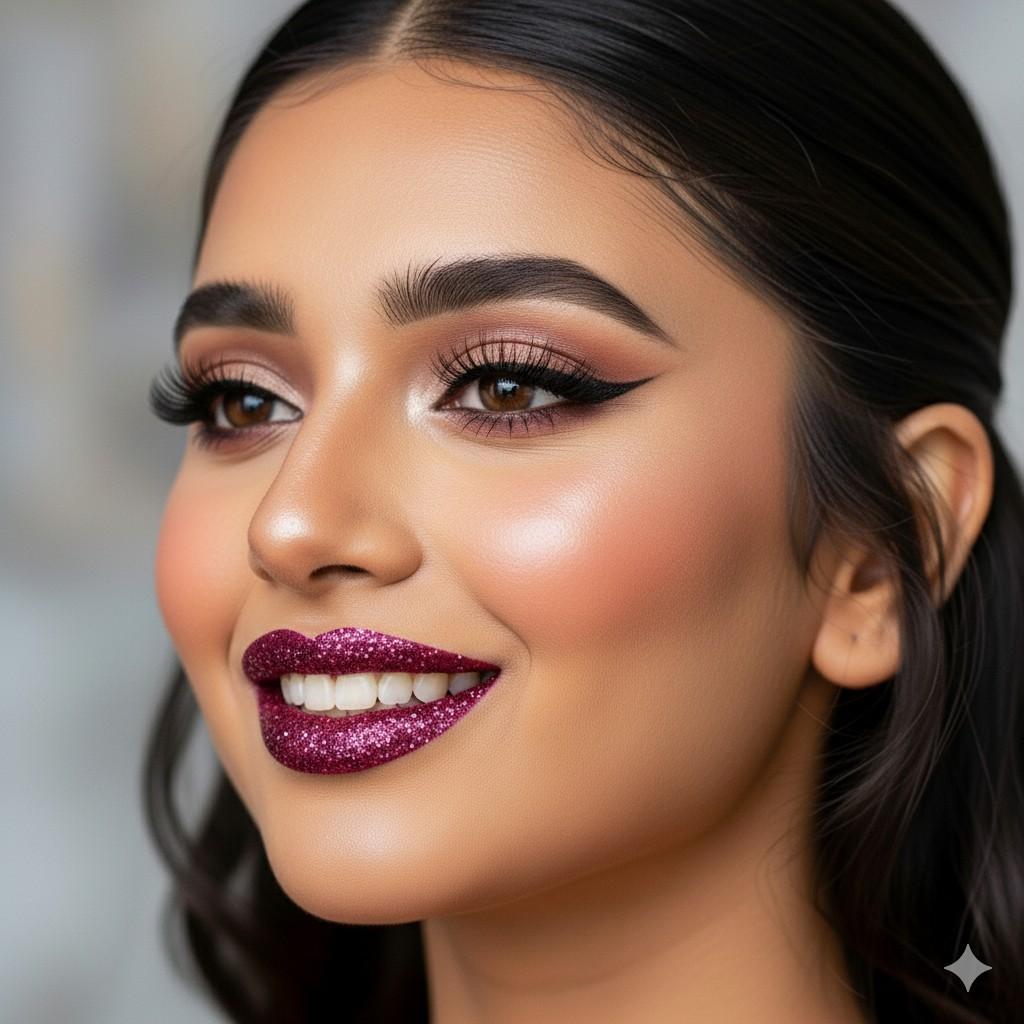 Bold Glitter Lips navratri makeup