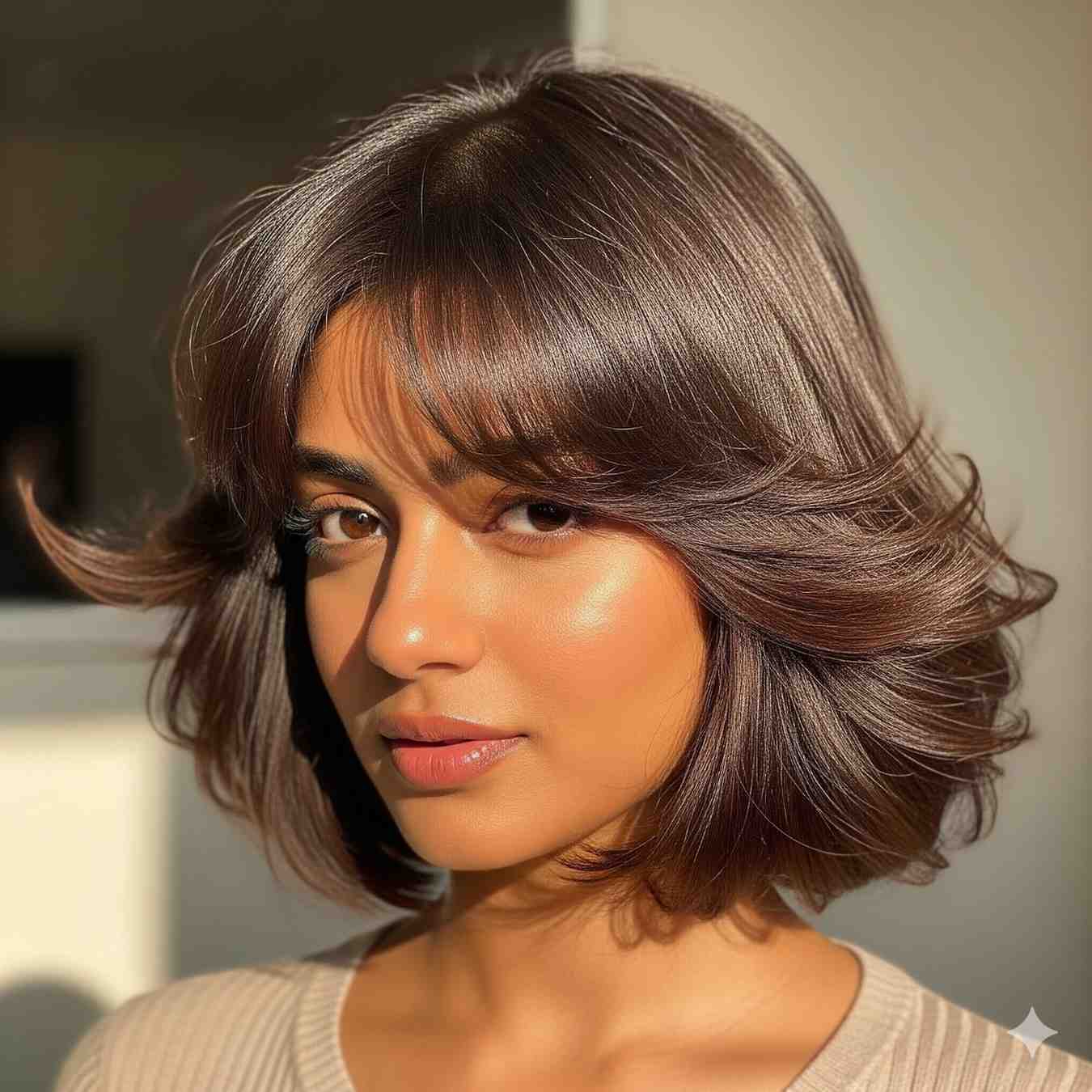 Flippy Bob with Curtain Bangs layer cut for thin hair idea