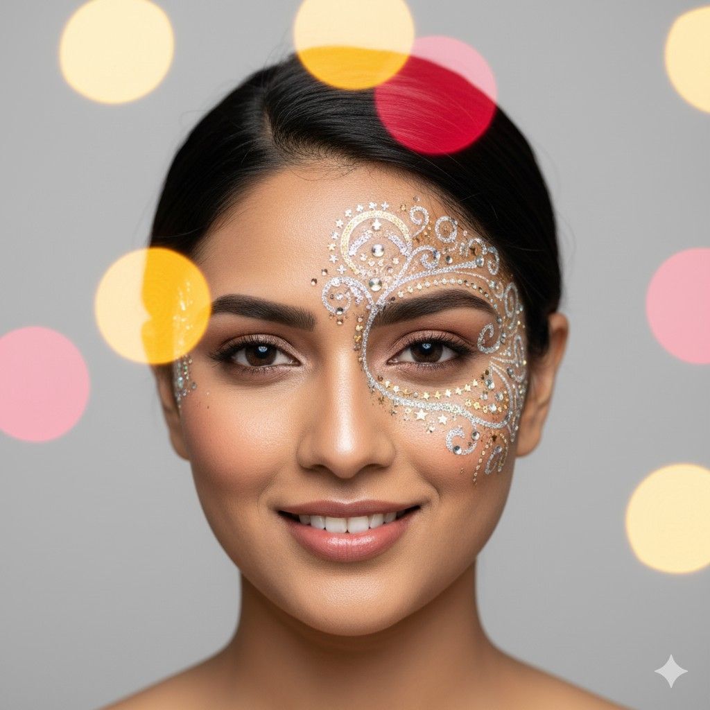 Glittery Half-Face Art garba make up