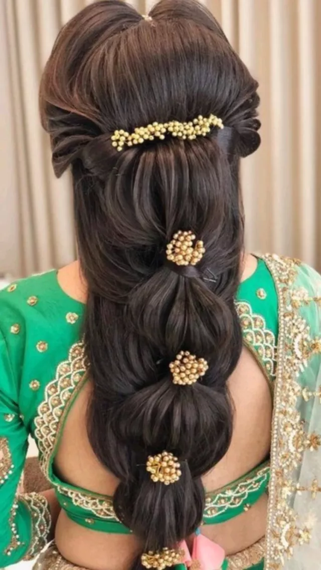 Bubble Braids with a Touch of Experiment Wedding Hairstyle for Saree