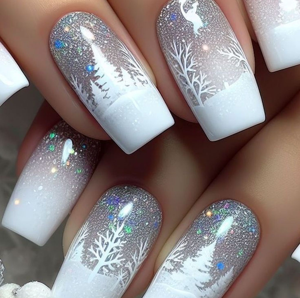 Snow and Sparkle Nail Art Idea