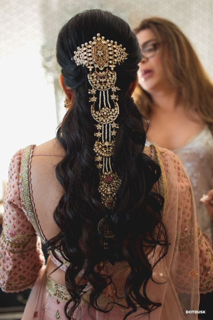 Half-Up Half-Down with Braided Detail Wedding Hairstyle for Saree