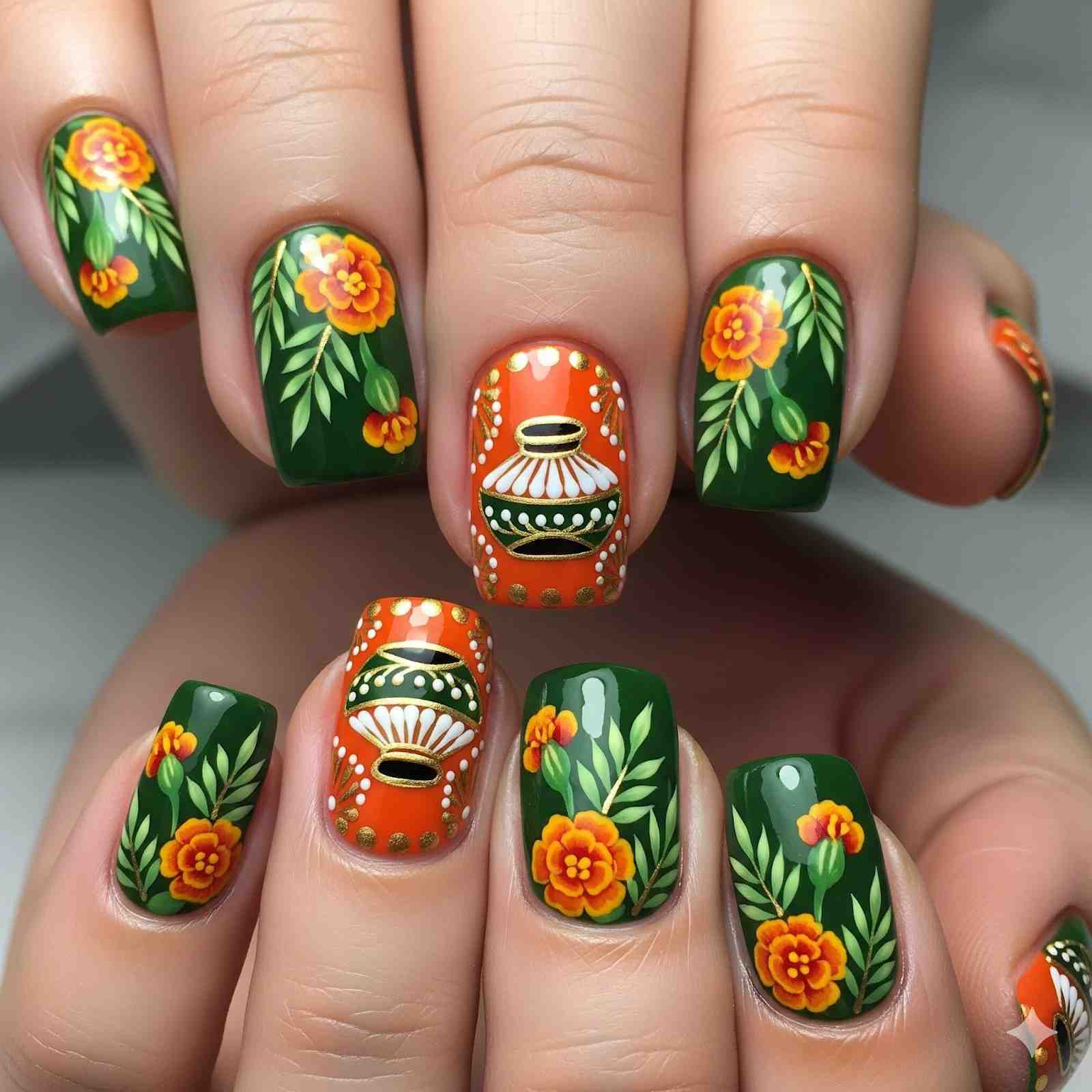 Kalash Accent Navratri nail art