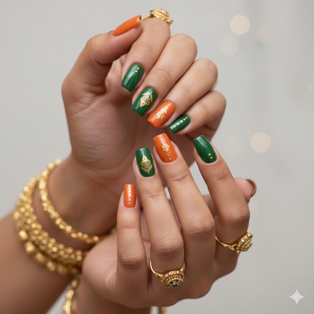 Shimmering Ghagra Navratri nail art