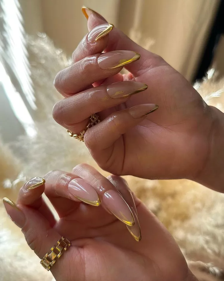 Golden Tips Chrome Nails