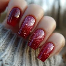 Sparkling Red Ombre Nails