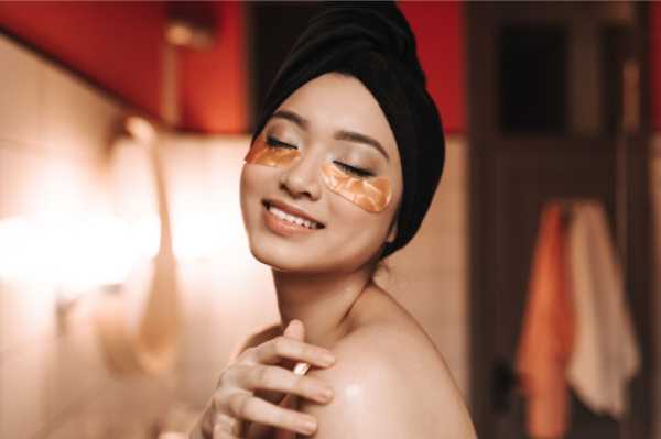 Woman with eye patches